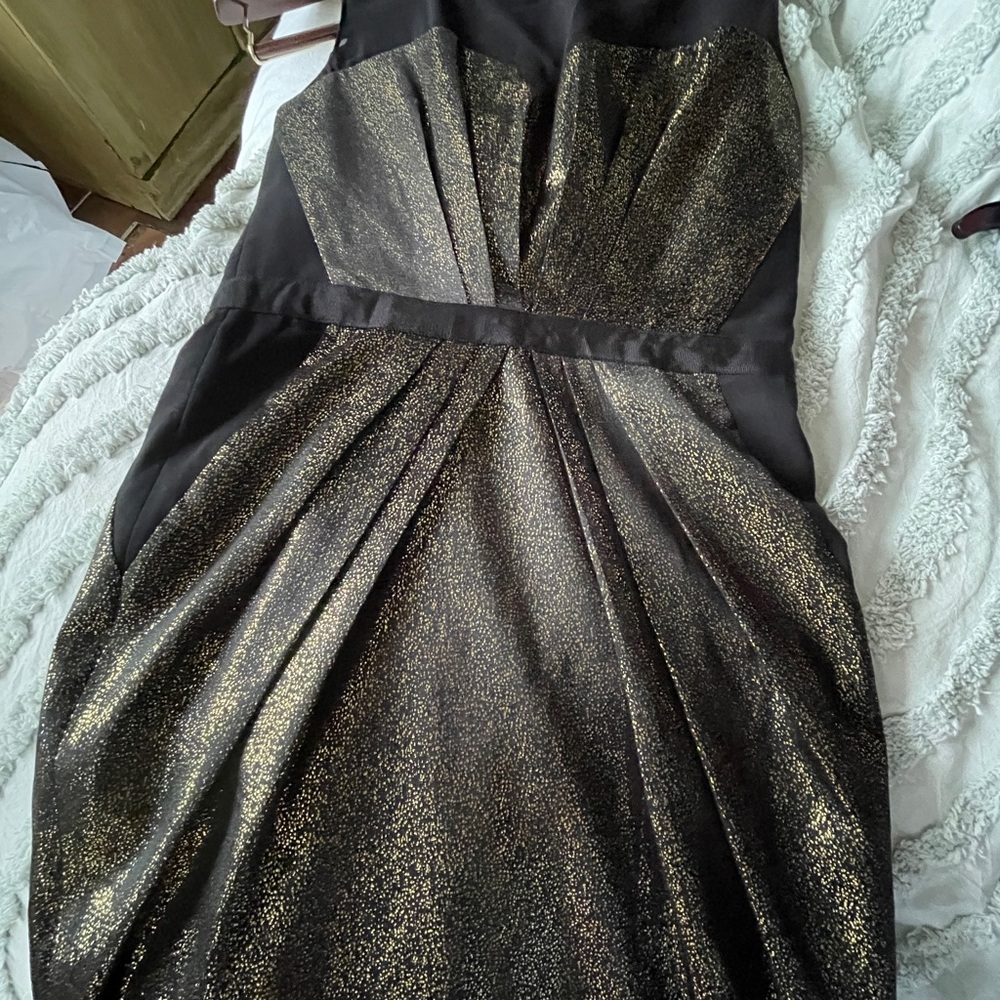 bebe Black and Gold Asymmetrical Cocktail Dress